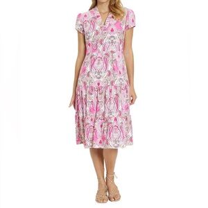 Jude Connally Libby Dress Oasis paisley peony Pink Tiered Midi Jersey Knit